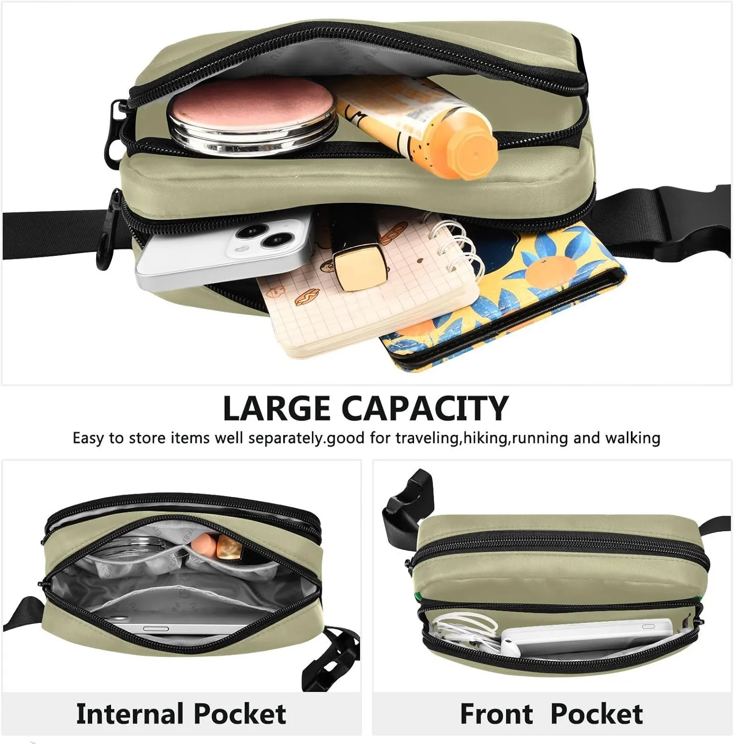 Sage Large Fanny Packs for Women for Workout/Running/Hiking, 8 x 5.3 x 2.3 Inches