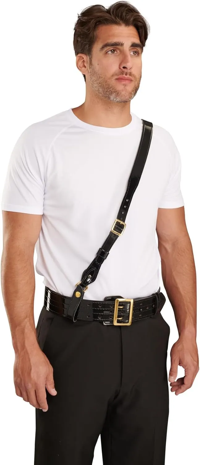Sam Browne Shoulder Strap 1 1/4 inch Leather Cross Strap Includes 2 D-Rings that Connect to Duty Belt