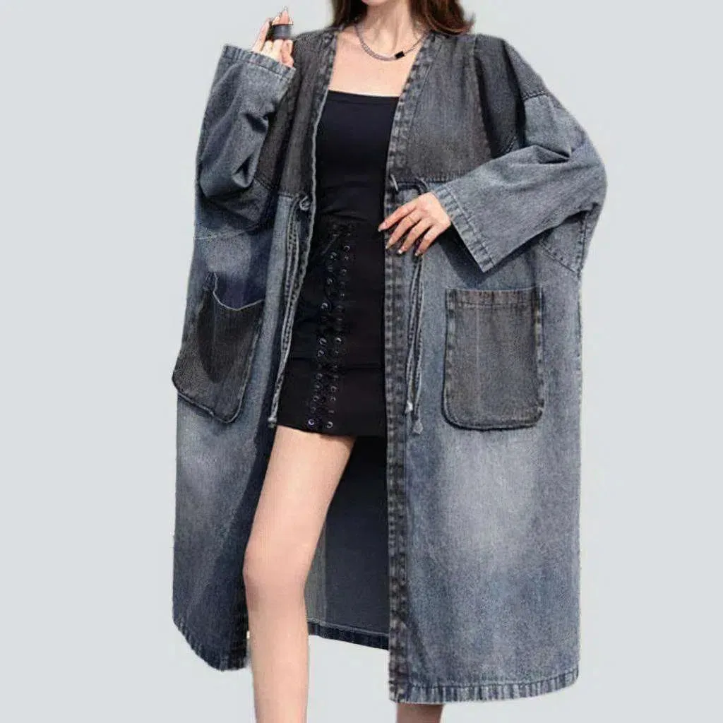 Sanded dark denim coat for women