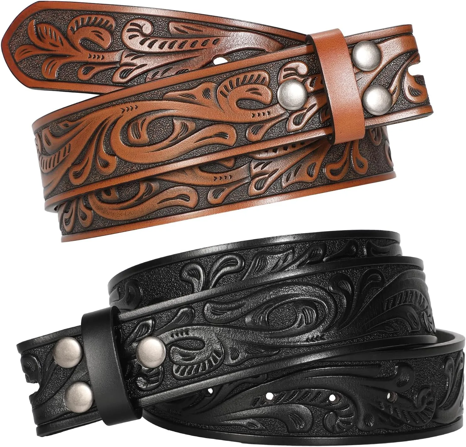 SANSTHS 2 Pack Western Belts for Men without Buckle, Cowboy Belt for Buckle Western Leather Belt Straps for Jeans