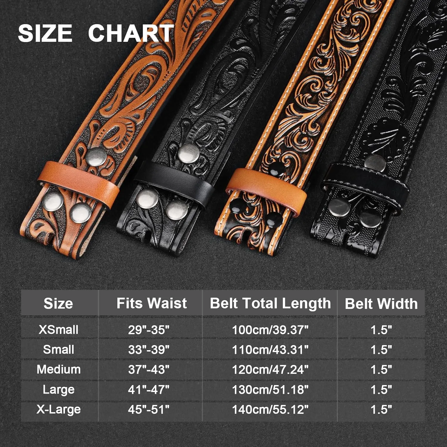 SANSTHS 2 Pack Western Belts for Men without Buckle, Cowboy Belt for Buckle Western Leather Belt Straps for Jeans