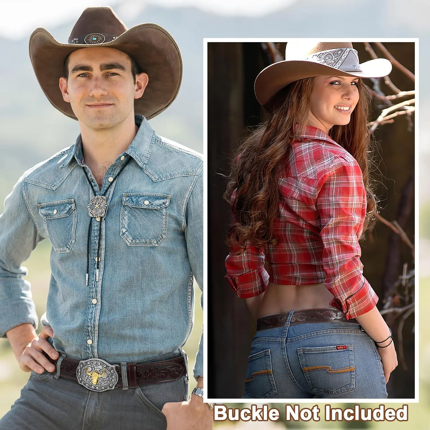 SANSTHS 2 Pack Western Belts for Men without Buckle, Cowboy Belt for Buckle Western Leather Belt Straps for Jeans