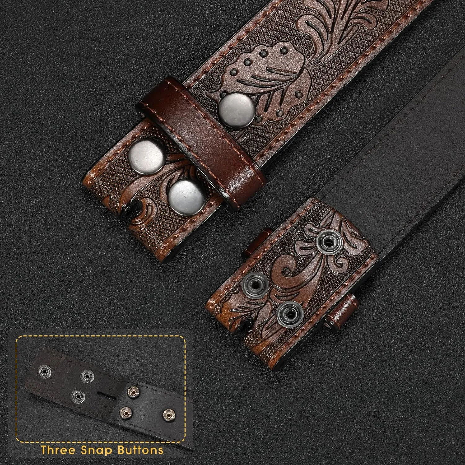 SANSTHS 2 Pack Western Belts for Men without Buckle, Cowboy Belt for Buckle Western Leather Belt Straps for Jeans