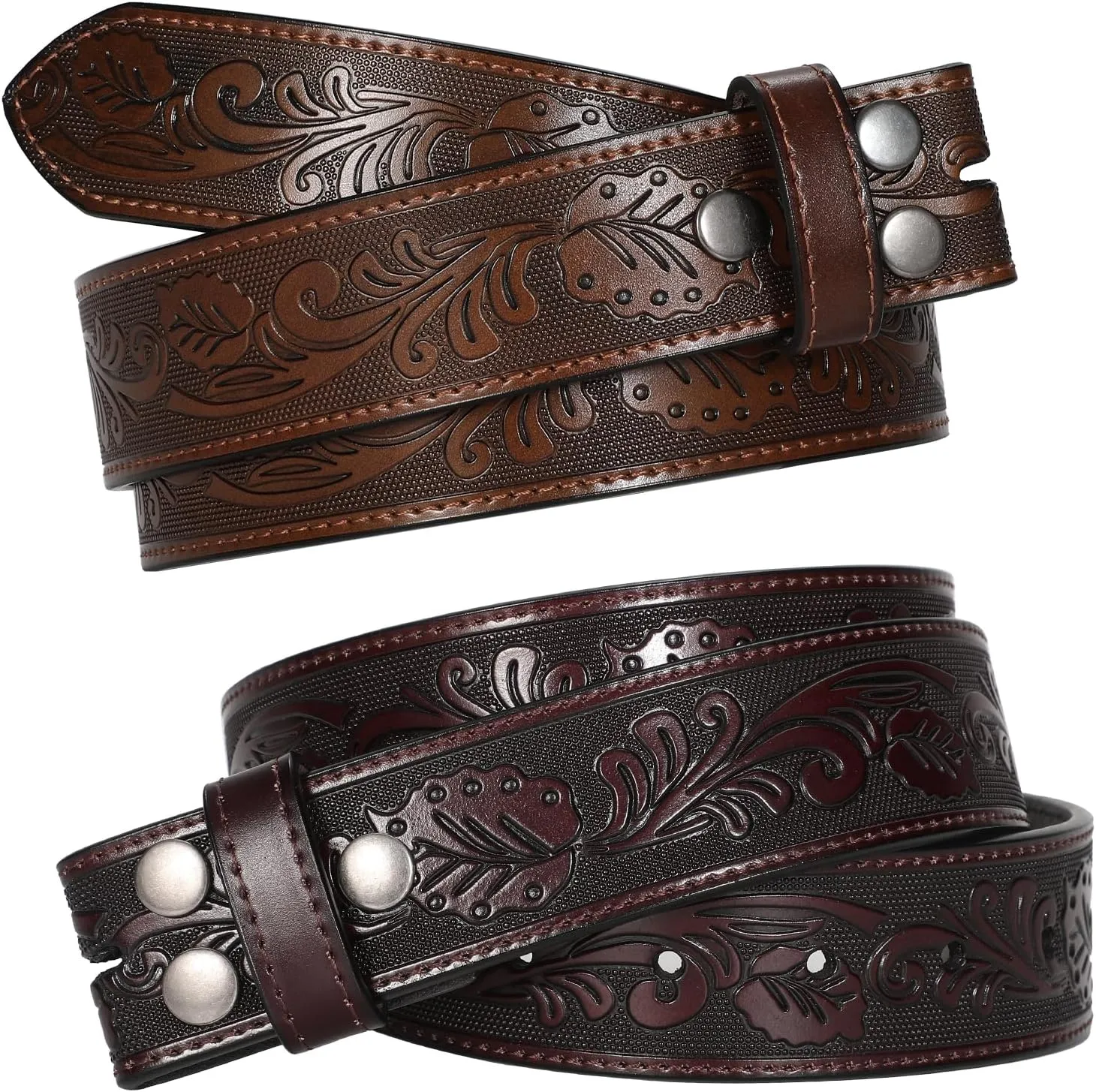 SANSTHS 2 Pack Western Belts for Men without Buckle, Cowboy Belt for Buckle Western Leather Belt Straps for Jeans