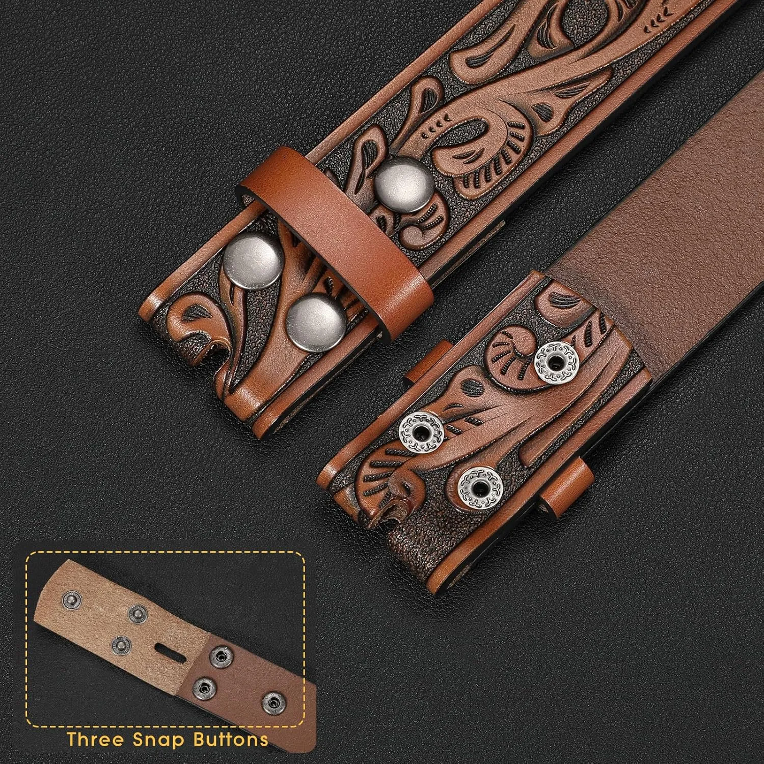 SANSTHS 2 Pack Western Belts for Men without Buckle, Cowboy Belt for Buckle Western Leather Belt Straps for Jeans