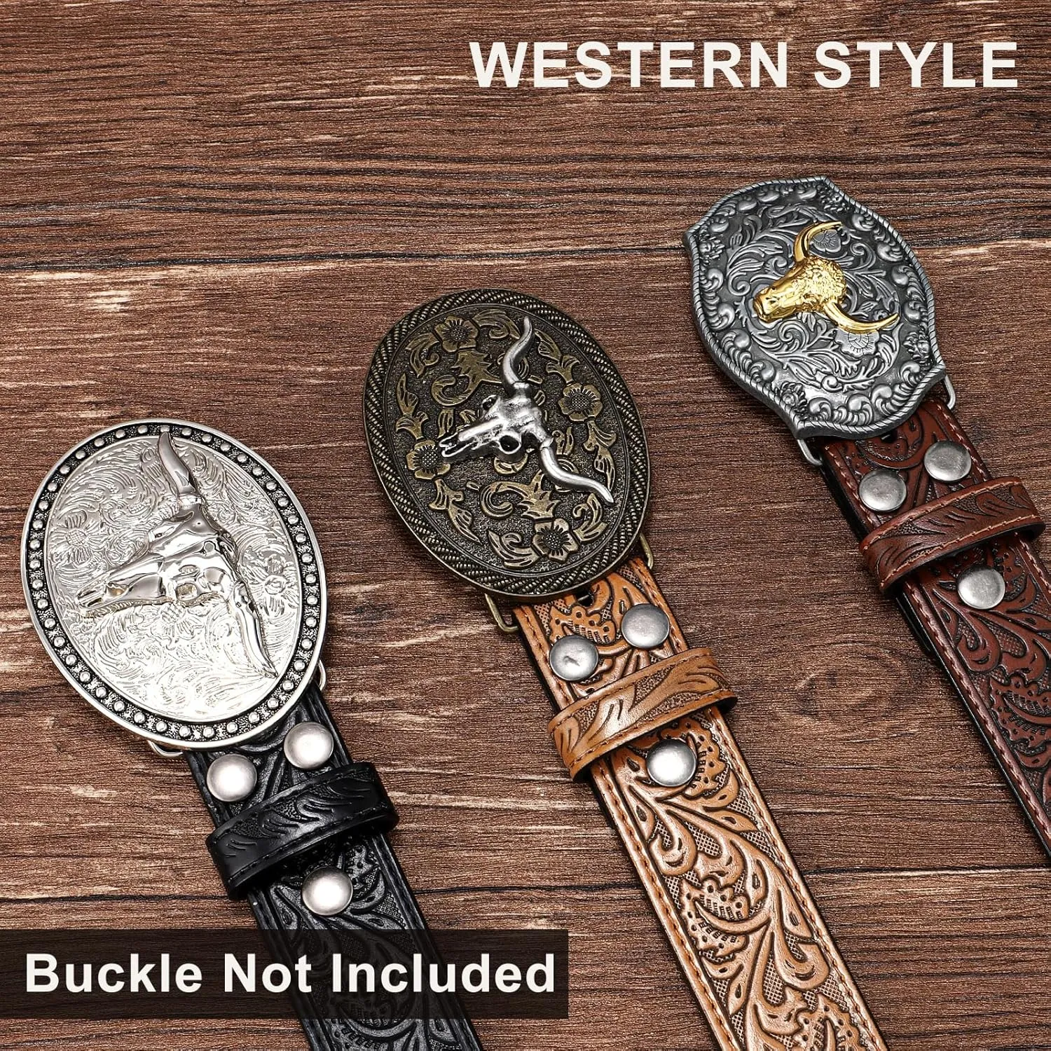 SANSTHS 3 Pack Western Belts for Men Woman without Buckle, Cowgirl Cowboy Belt for Buckle Western Leather Belt for Jeans