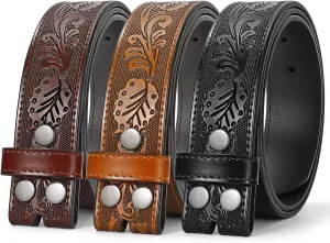 SANSTHS 3 Pack Western Belts for Men Woman without Buckle, Cowgirl Cowboy Belt for Buckle Western Leather Belt for Jeans