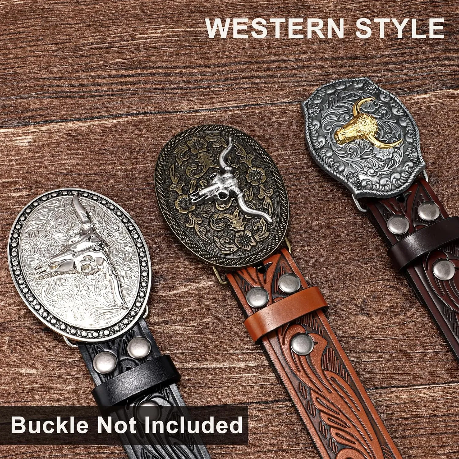 SANSTHS 3 Pack Western Belts for Men Woman without Buckle, Cowgirl Cowboy Belt for Buckle Western Leather Belt for Jeans