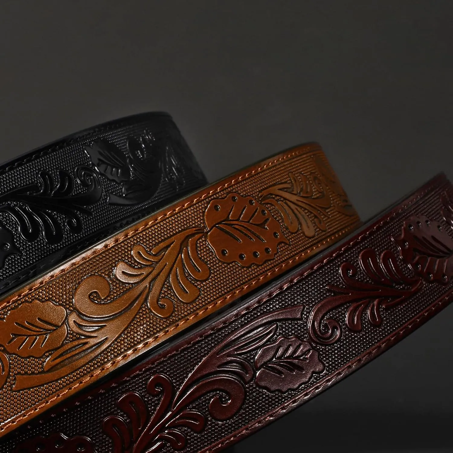 SANSTHS 3 Pack Western Belts for Men Woman without Buckle, Cowgirl Cowboy Belt for Buckle Western Leather Belt for Jeans