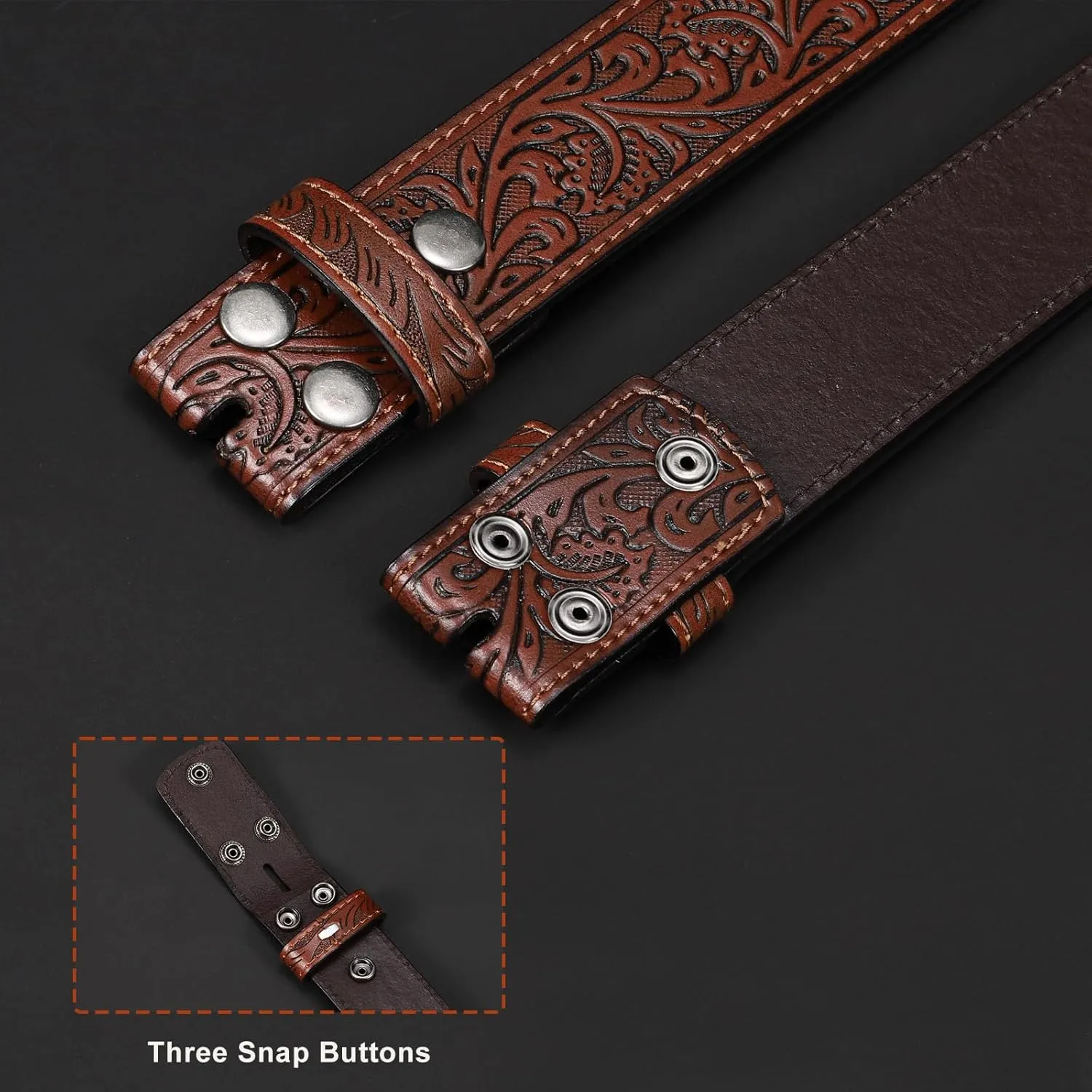 SANSTHS 3 Pack Western Belts for Men Woman without Buckle, Cowgirl Cowboy Belt for Buckle Western Leather Belt for Jeans