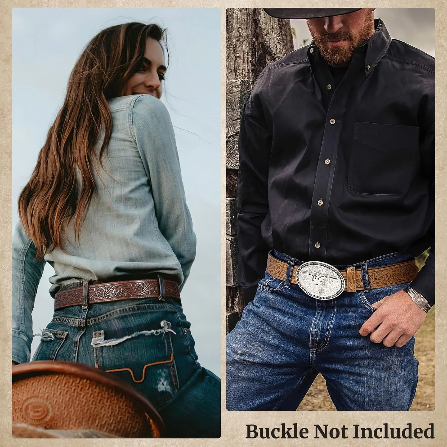 SANSTHS 3 Pack Western Belts for Men Woman without Buckle, Cowgirl Cowboy Belt for Buckle Western Leather Belt for Jeans
