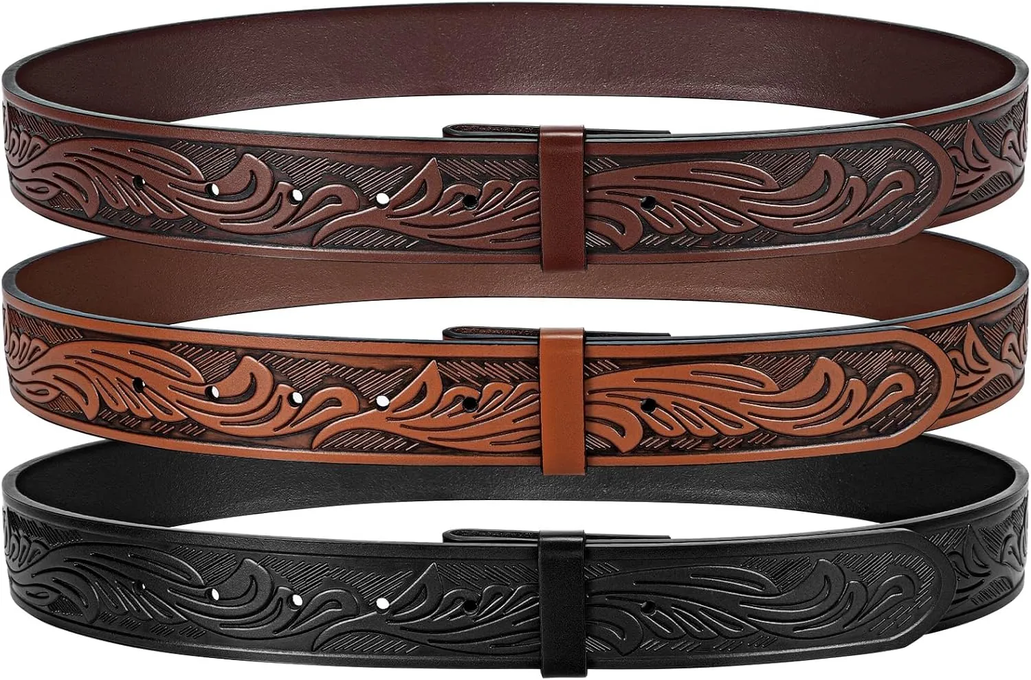 SANSTHS 3 Pack Western Belts for Men Woman without Buckle, Cowgirl Cowboy Belt for Buckle Western Leather Belt for Jeans