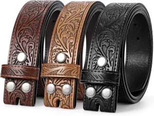 SANSTHS 3 Pack Western Belts for Men Woman without Buckle, Cowgirl Cowboy Belt for Buckle Western Leather Belt for Jeans
