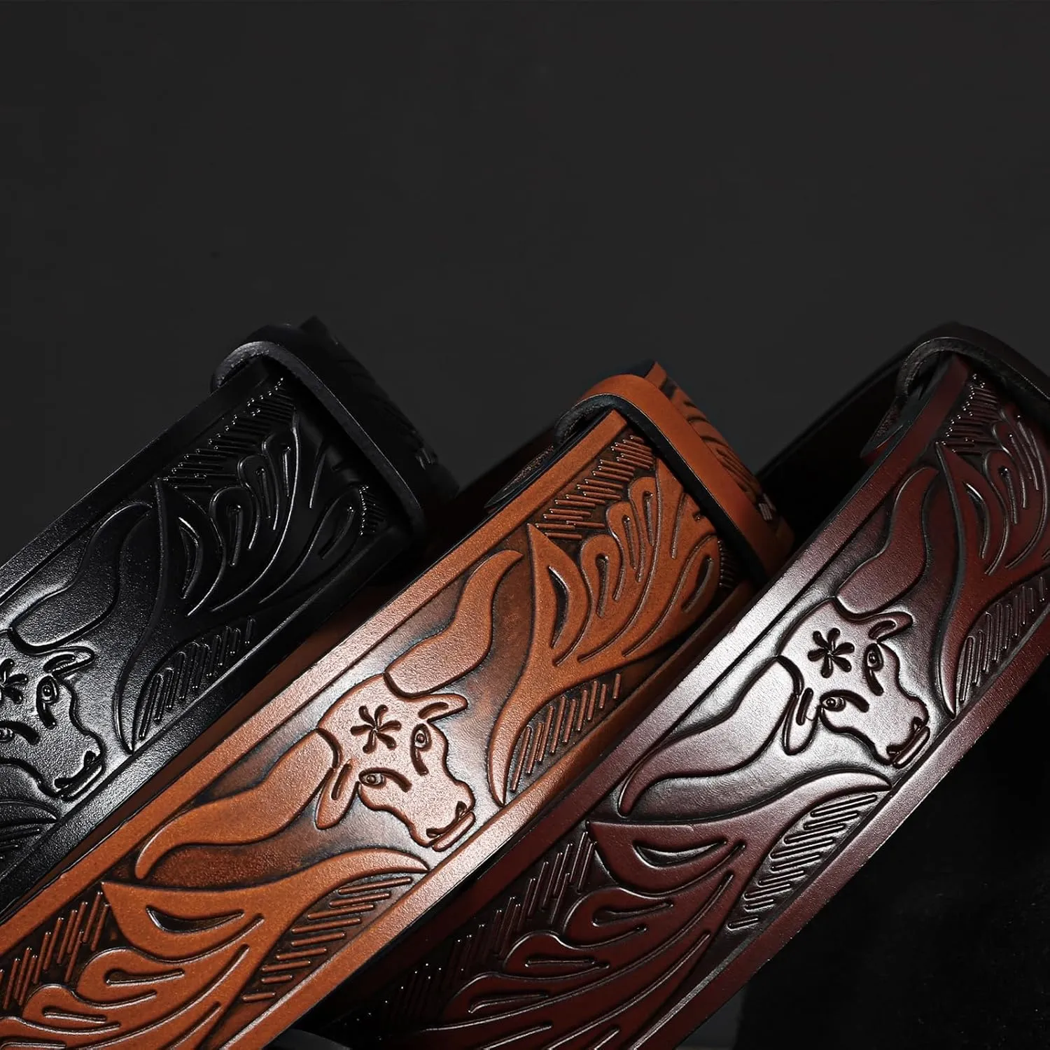SANSTHS 3 Pack Western Belts for Men Woman without Buckle, Cowgirl Cowboy Belt for Buckle Western Leather Belt for Jeans