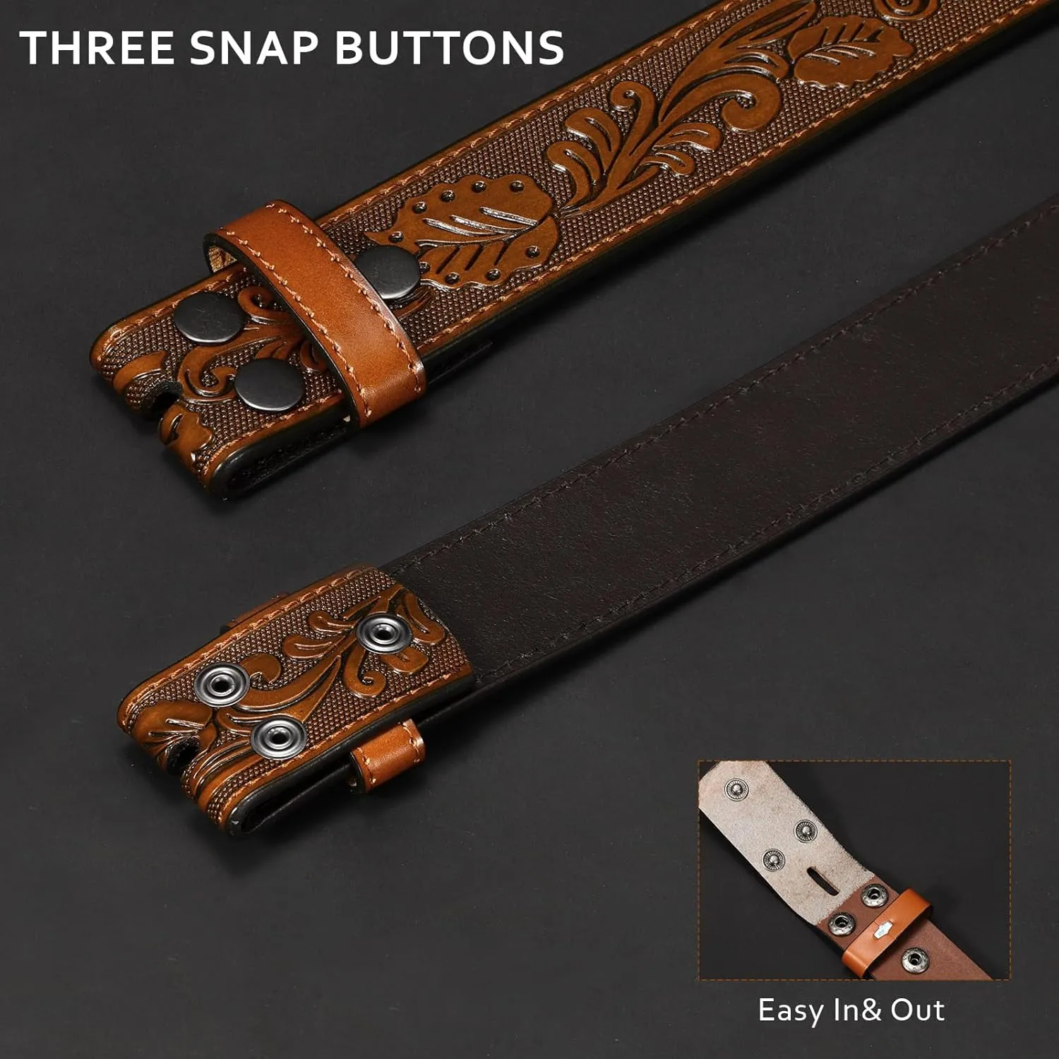 SANSTHS 3 Pack Western Belts for Men Woman without Buckle, Cowgirl Cowboy Belt for Buckle Western Leather Belt for Jeans