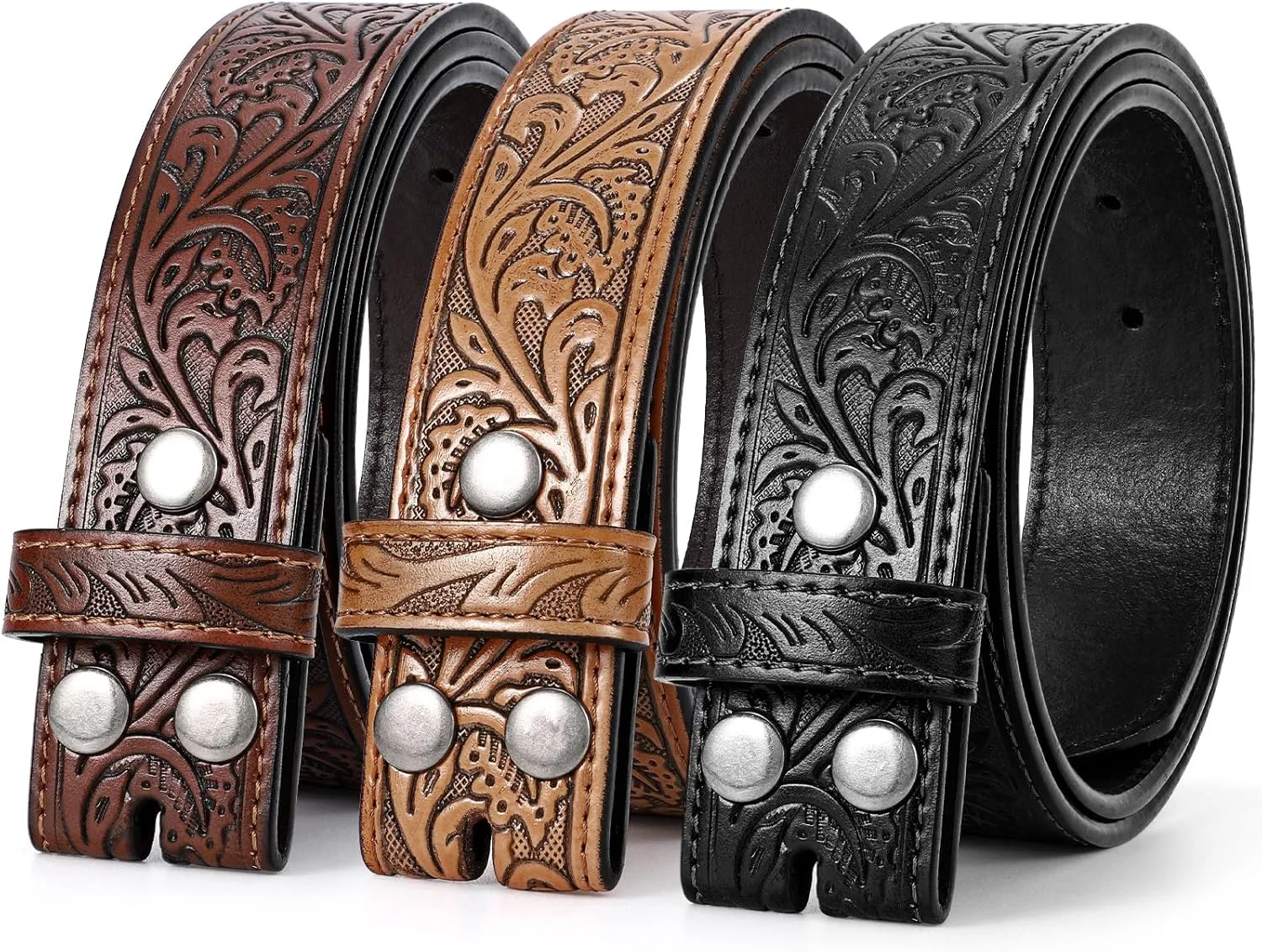 SANSTHS 3 Pack Western Belts for Men Woman without Buckle, Cowgirl Cowboy Belt for Buckle Western Leather Belt for Jeans
