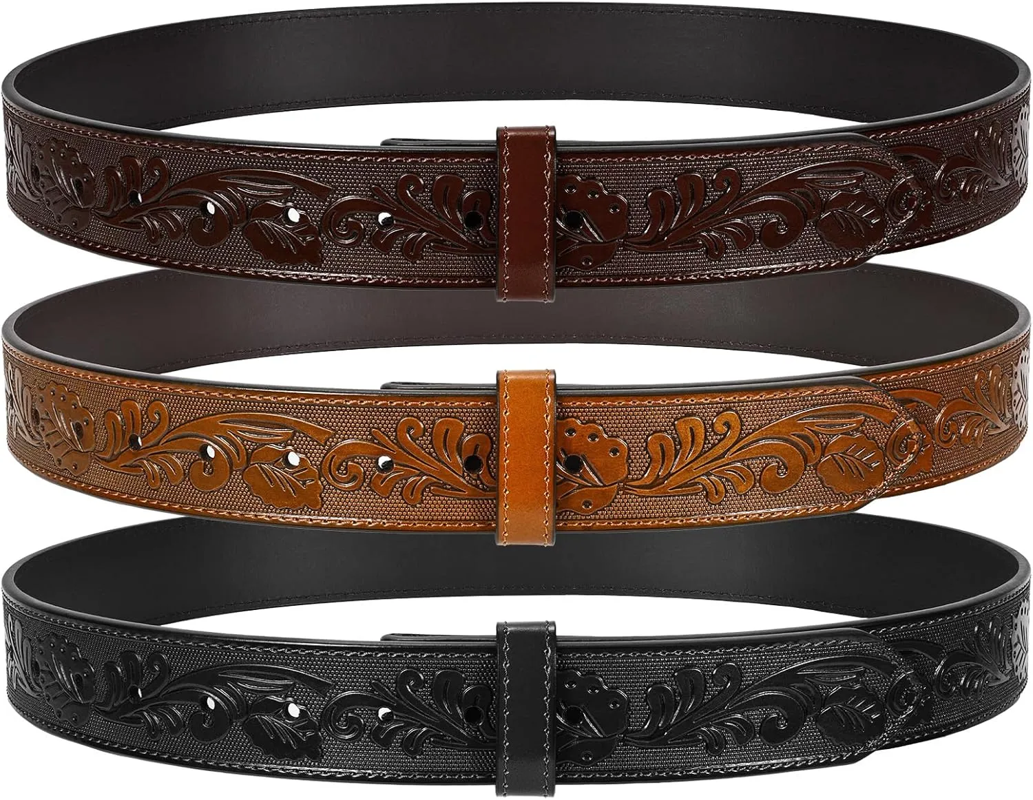 SANSTHS 3 Pack Western Belts for Men Woman without Buckle, Cowgirl Cowboy Belt for Buckle Western Leather Belt for Jeans
