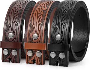 SANSTHS 3 Pack Western Belts for Men Woman without Buckle, Cowgirl Cowboy Belt for Buckle Western Leather Belt for Jeans