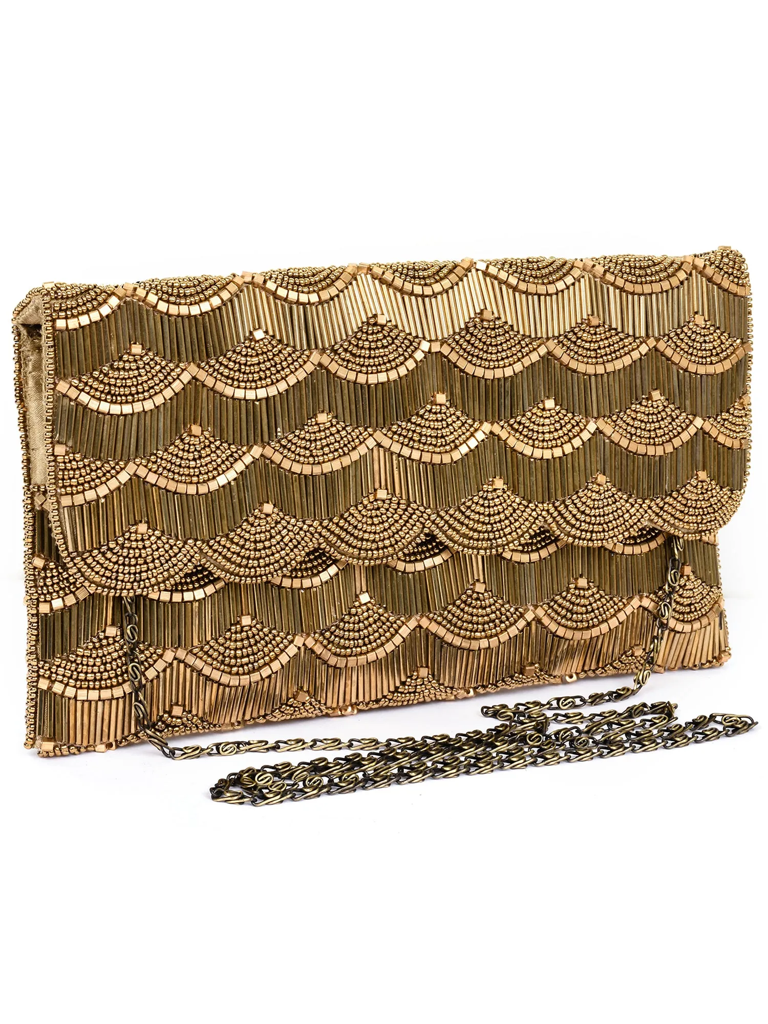 Scalloped Beaded Fold Over Clutch