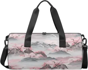 Scenic Mountain Cherry Travel Gym Bag Waterproof Sport Dance Bag for Women Men Portable Gymnastics Duffel Bags Canvas Tote Carry on Handbag for Workout Overnight Weekender
