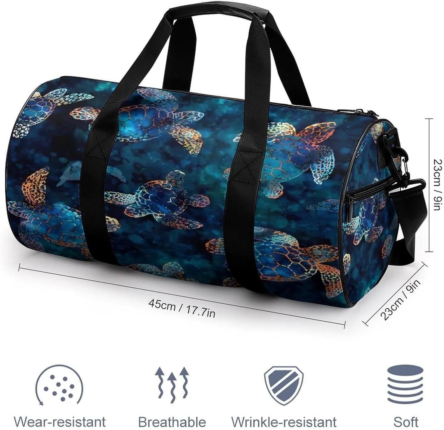 Sea Turtle Duffelbag Outdoor Tote Bag Lightweight Duffelbag Picnic Bags Easy Carry Satchels Durable Handbag Convertible Duffle 17.7in/9in/9in