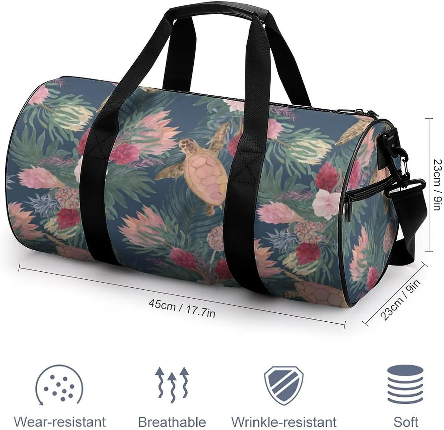 Sea Turtle Duffelbag Zipper Tote Bag Lightweight Duffelbag Picnic Bags Easy Carry Satchels Durable Handbag Sports Duffel Bags 17.7in/9in/9in