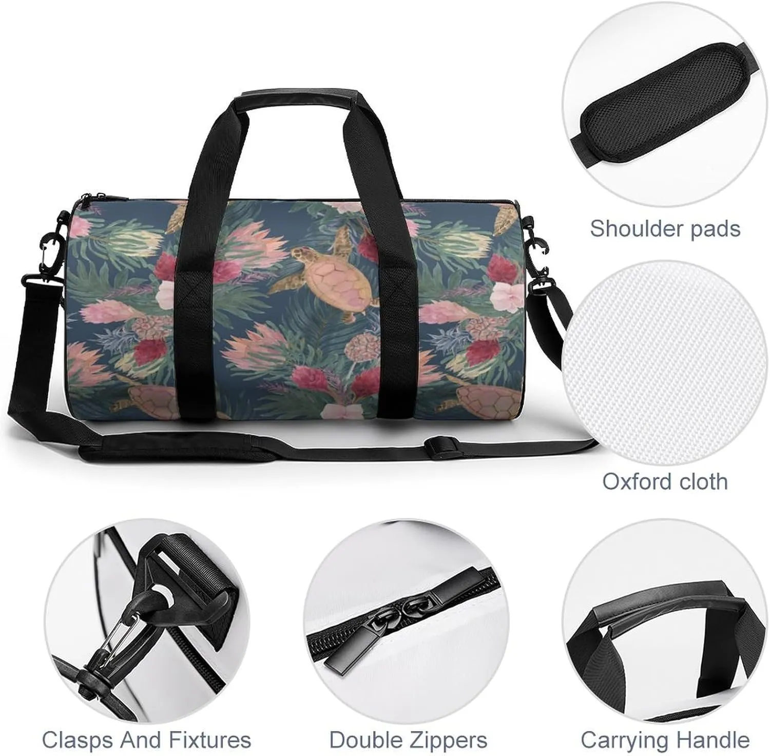 Sea Turtle Duffelbag Zipper Tote Bag Lightweight Duffelbag Picnic Bags Easy Carry Satchels Durable Handbag Sports Duffel Bags 17.7in/9in/9in