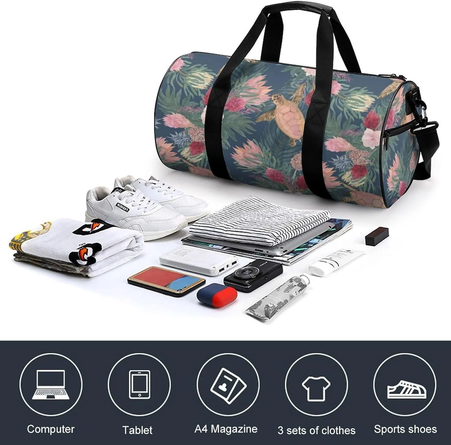 Sea Turtle Duffelbag Zipper Tote Bag Lightweight Duffelbag Picnic Bags Easy Carry Satchels Durable Handbag Sports Duffel Bags 17.7in/9in/9in
