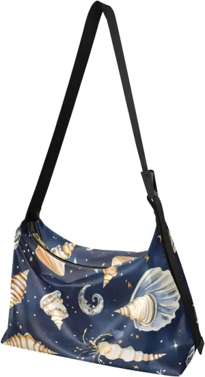 Seashells Universe Shoulder Bag Leather Large Capacity Crossbody Bags Purse Zipper Closure