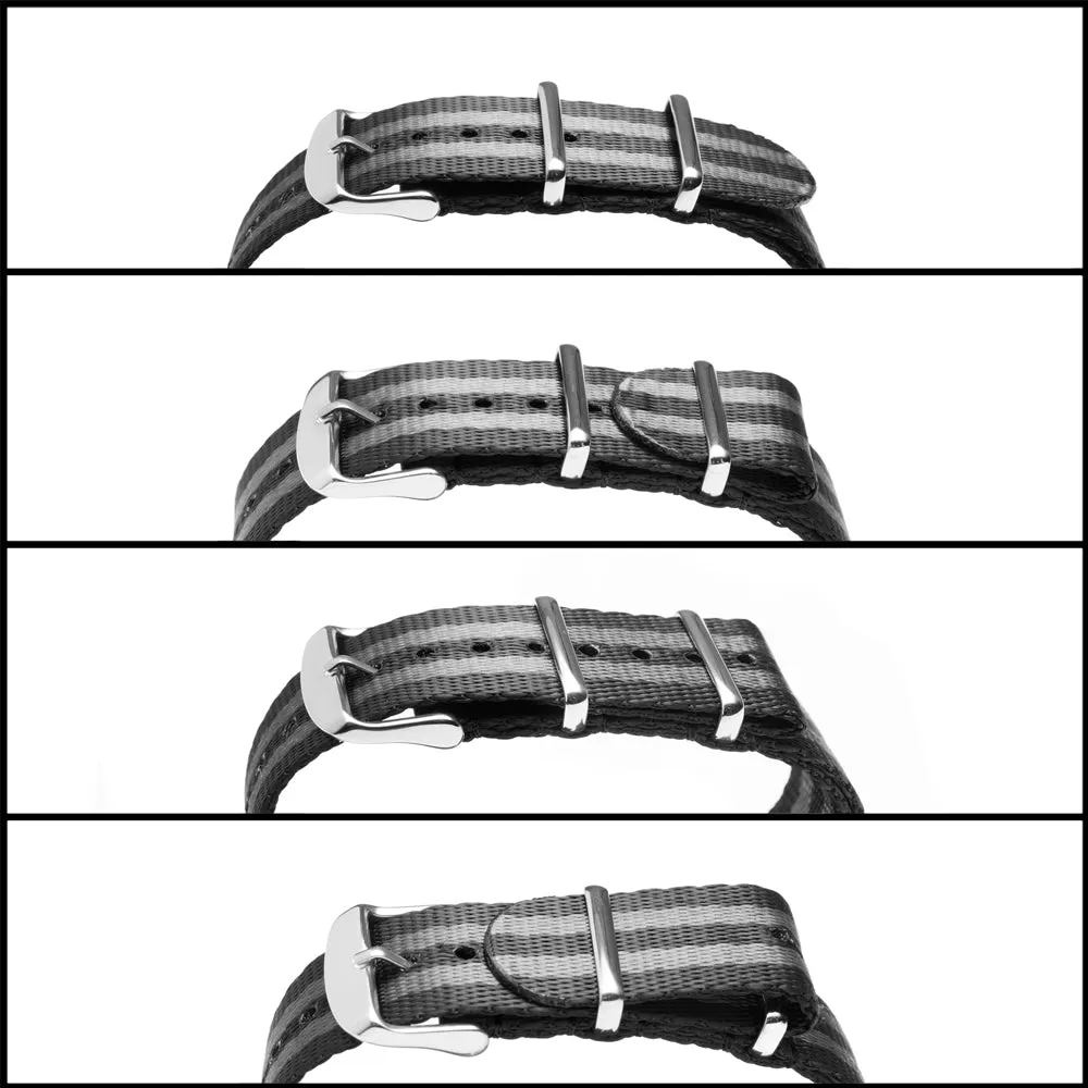 Seat Belt Nylon Military Style Watch Band - Black and Gray, Black Hardware
