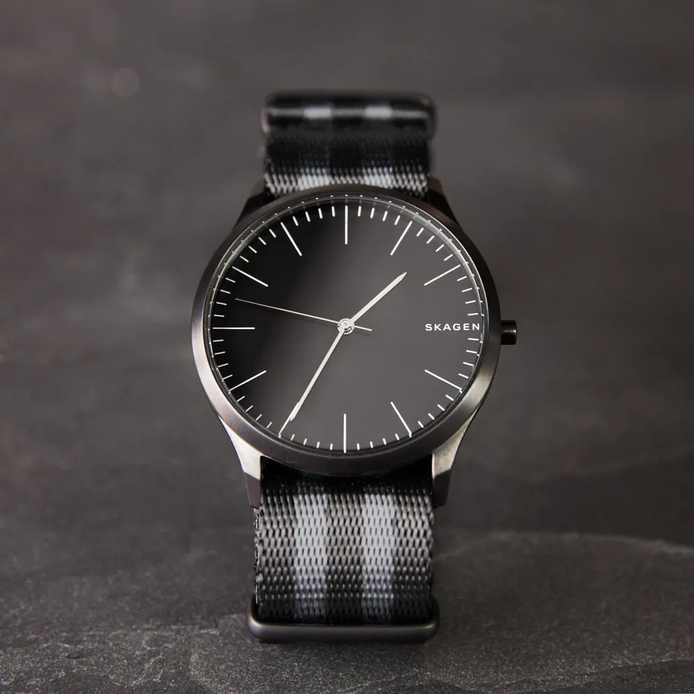 Seat Belt Nylon Military Style Watch Band - Black and Gray, Black Hardware