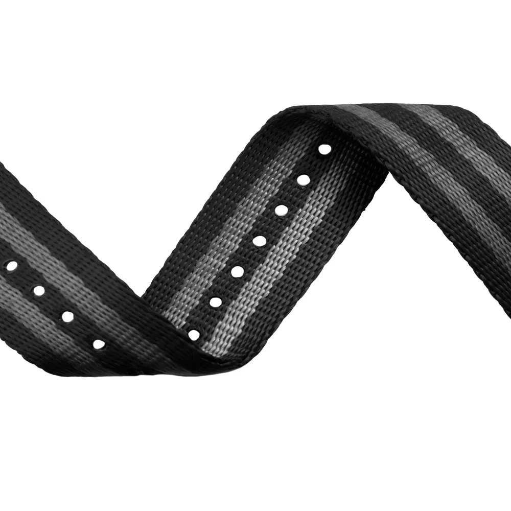 Seat Belt Nylon Military Style Watch Band - Black and Gray, Black Hardware