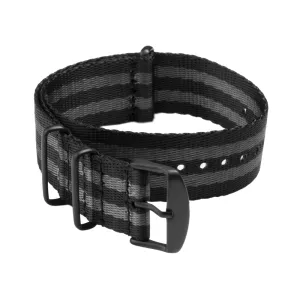 Seat Belt Nylon Military Style Watch Band - Black and Gray, Black Hardware