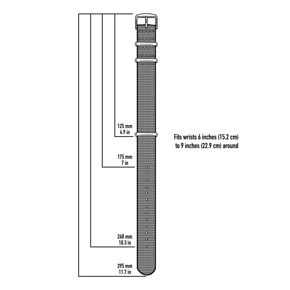 Seat Belt Nylon Military Style Watch Band - Black and Gray, Black Hardware