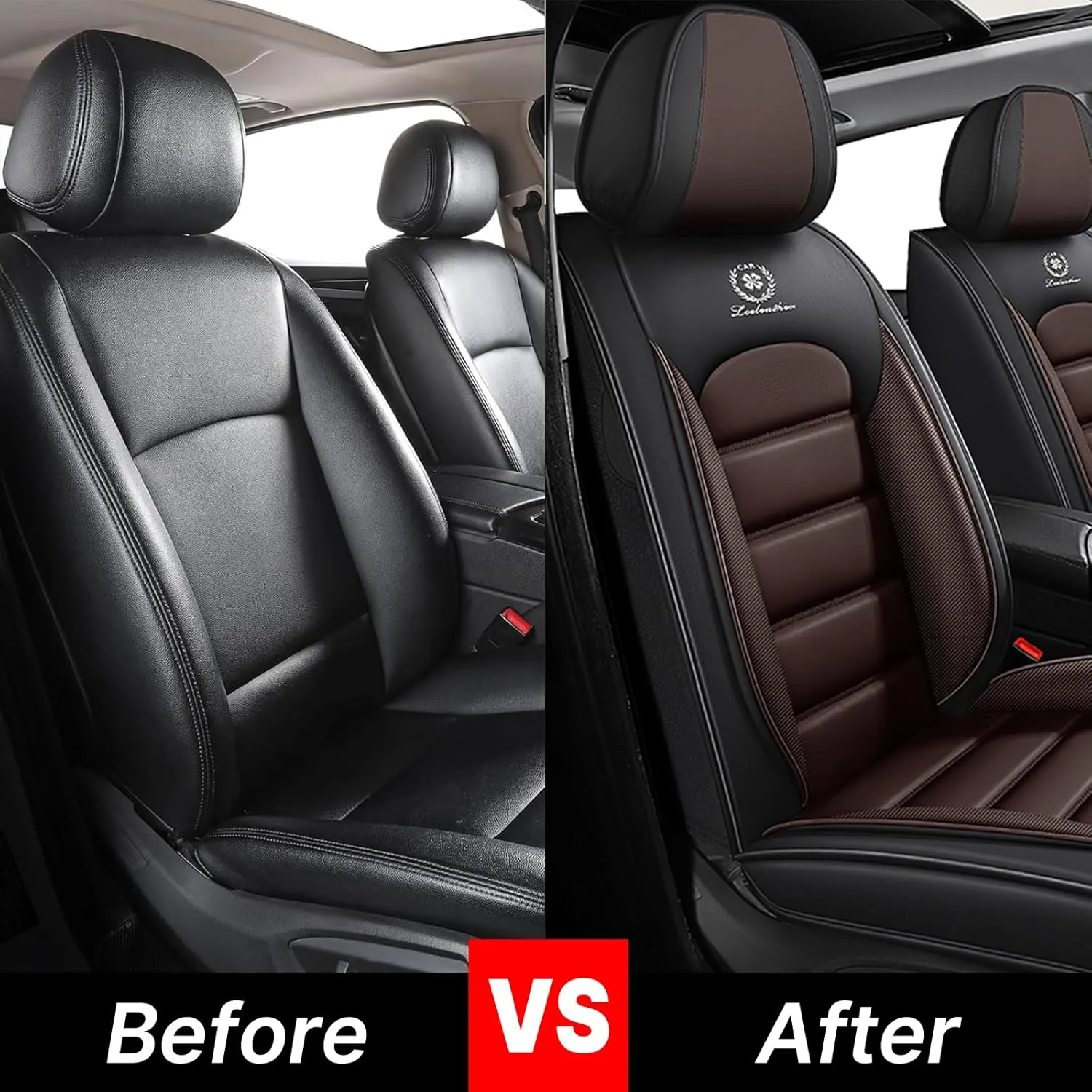 Seat Covers Front Set 2007-2024 1500 2500/HD 3500/HD Chevy Silverado GMC Sierra, Truck Seat Covers Waterproof Leather Seat Protectors, (Front Pair, Black&Coffee)