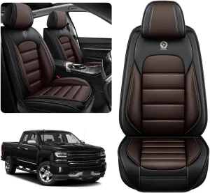 Seat Covers Front Set 2007-2024 1500 2500/HD 3500/HD Chevy Silverado GMC Sierra, Truck Seat Covers Waterproof Leather Seat Protectors, (Front Pair, Black&Coffee)