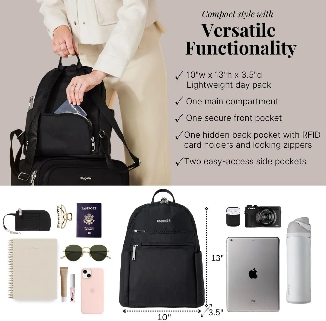 Securtex® Anti-theft Vacation Travel Backpack 10x13" Slash-Resistant Nylon Daypack w/RFID, Black