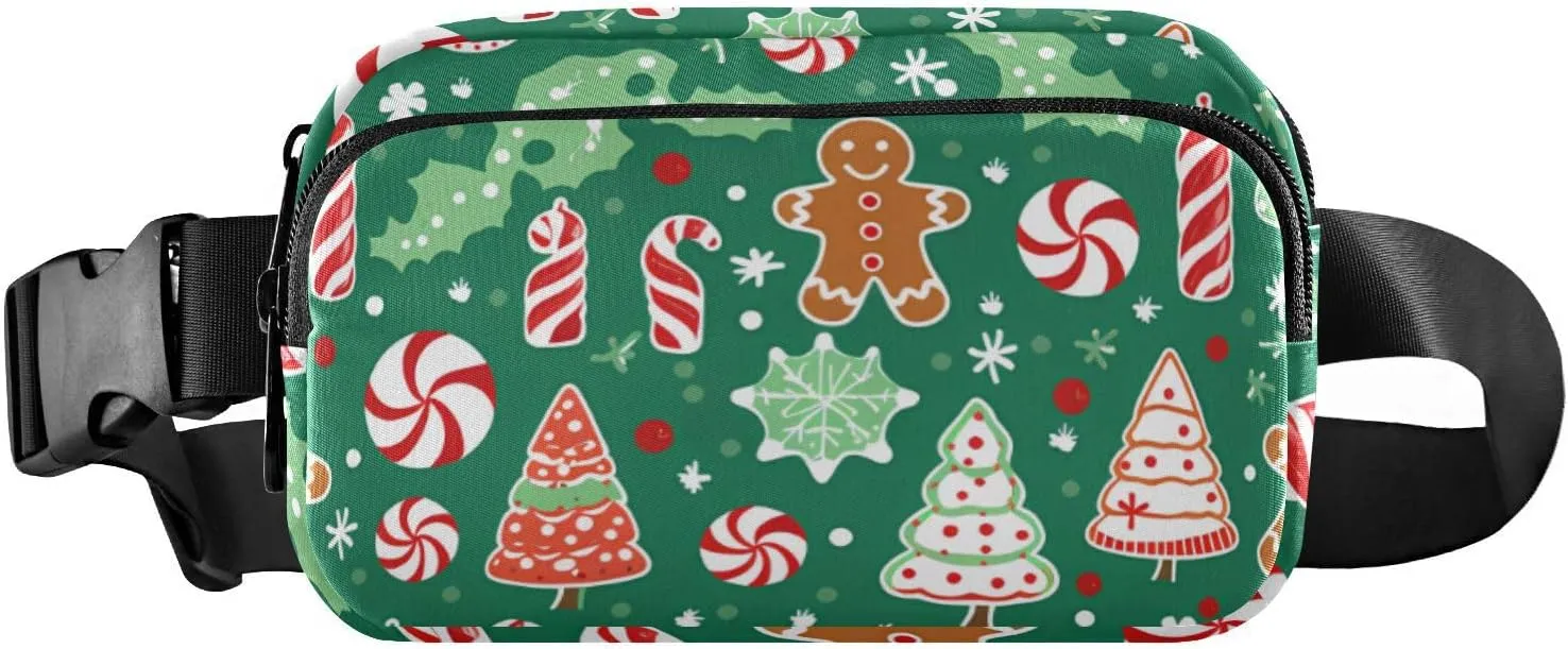 senya Christmas Cookie Doll Lollipop Fanny Pack Crossbody Bags for Women Belt Bag Running Waist Bag with Adjustable Strap