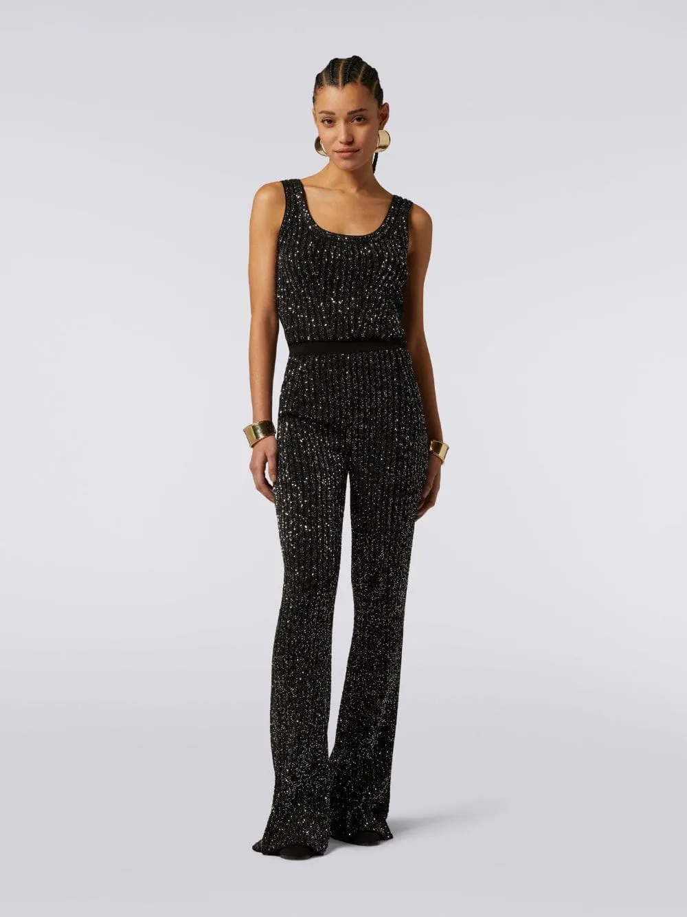 Sequin-Embellished Flared Knit Trousers