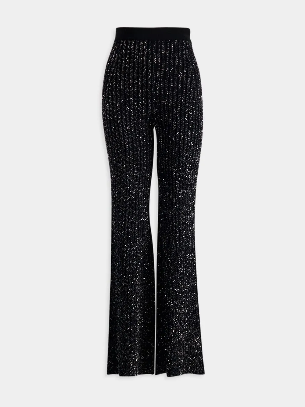 Sequin-Embellished Flared Knit Trousers