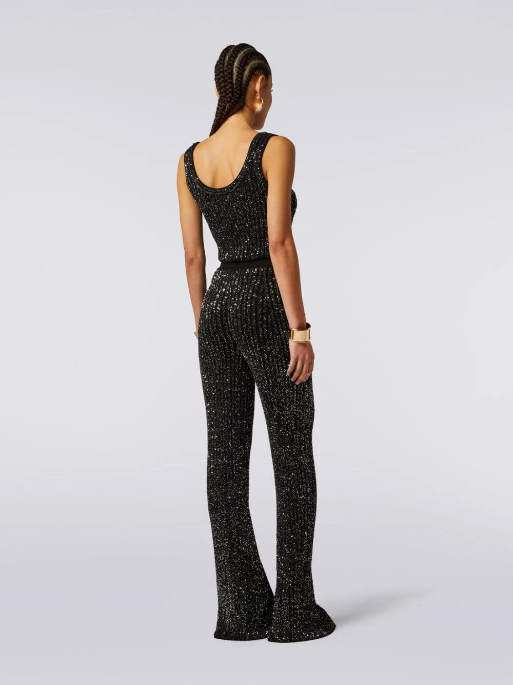 Sequin-Embellished Flared Knit Trousers