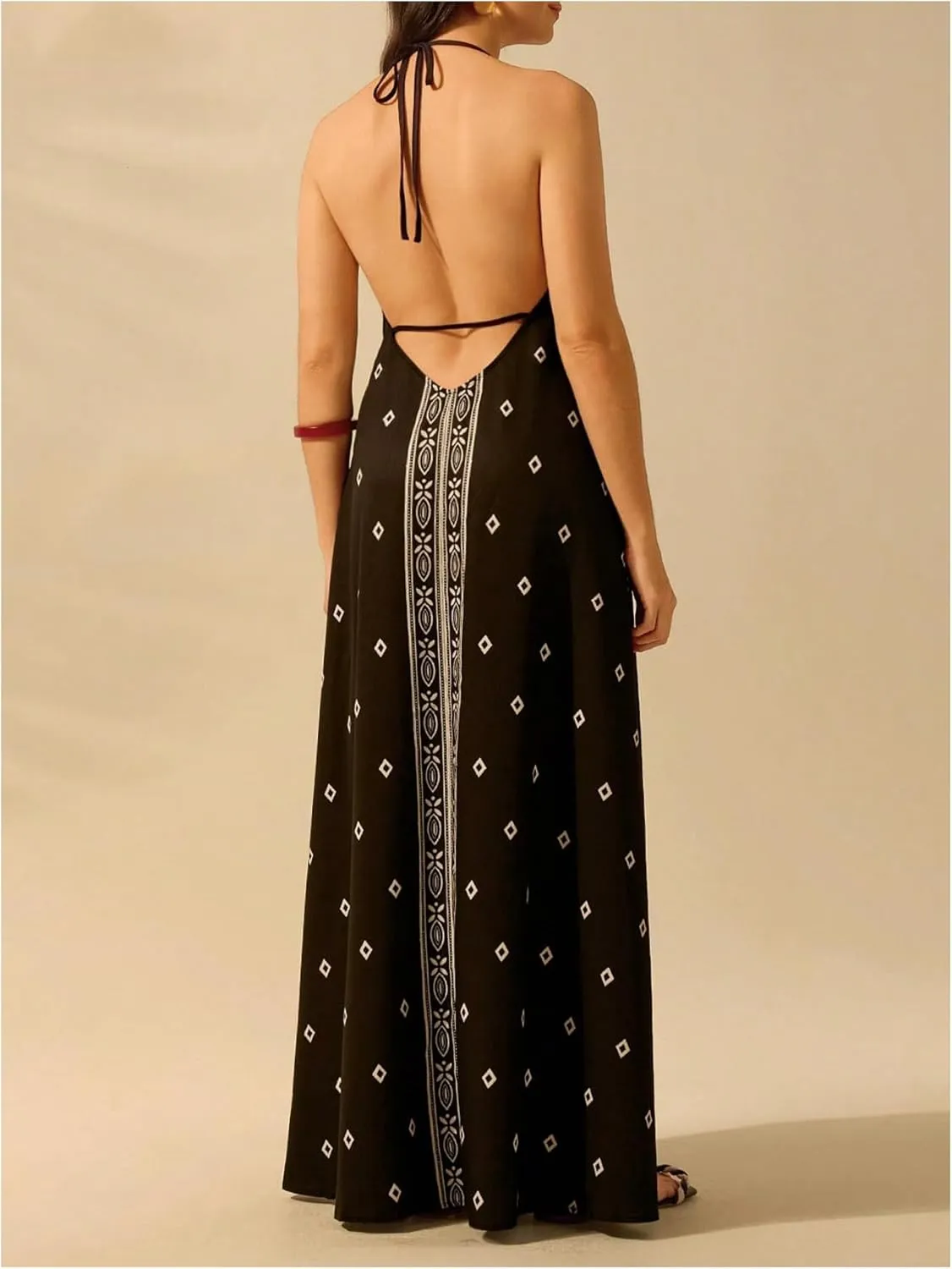 SHENHE Women's Summer Halter Neck Backless Maxi Dress Paisley Floral Flowy Swing Long Sundress
