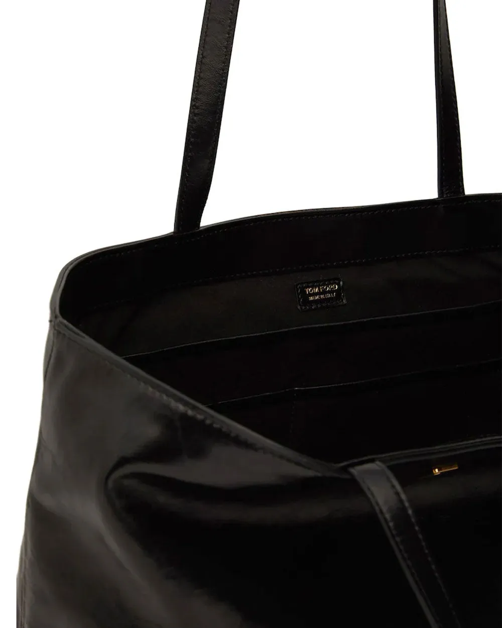 Shiny Leather Logo Tote in Black
