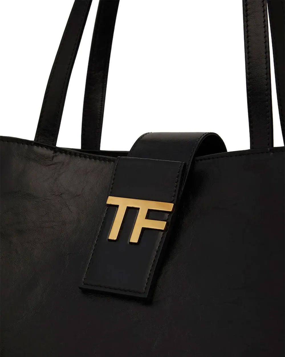Shiny Leather Logo Tote in Black