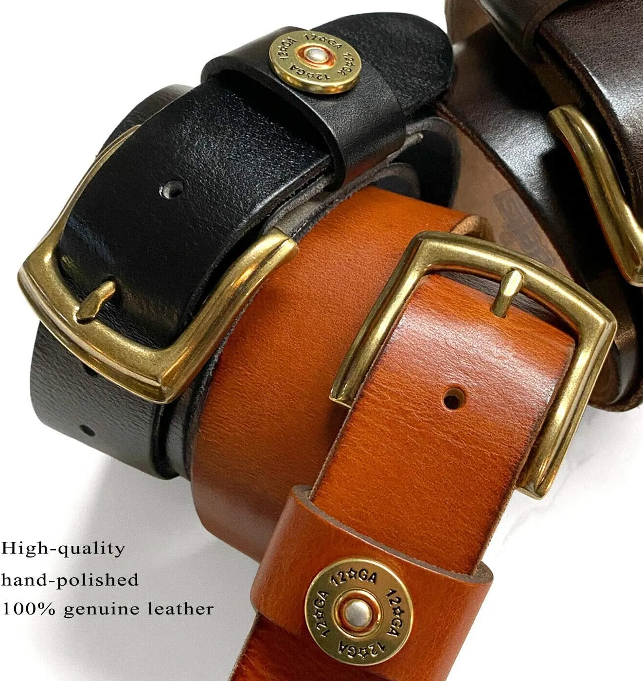 Shotgun Shell Concho Genuine Casual Jean Leather Belt 1-1/2"(38mm) wide