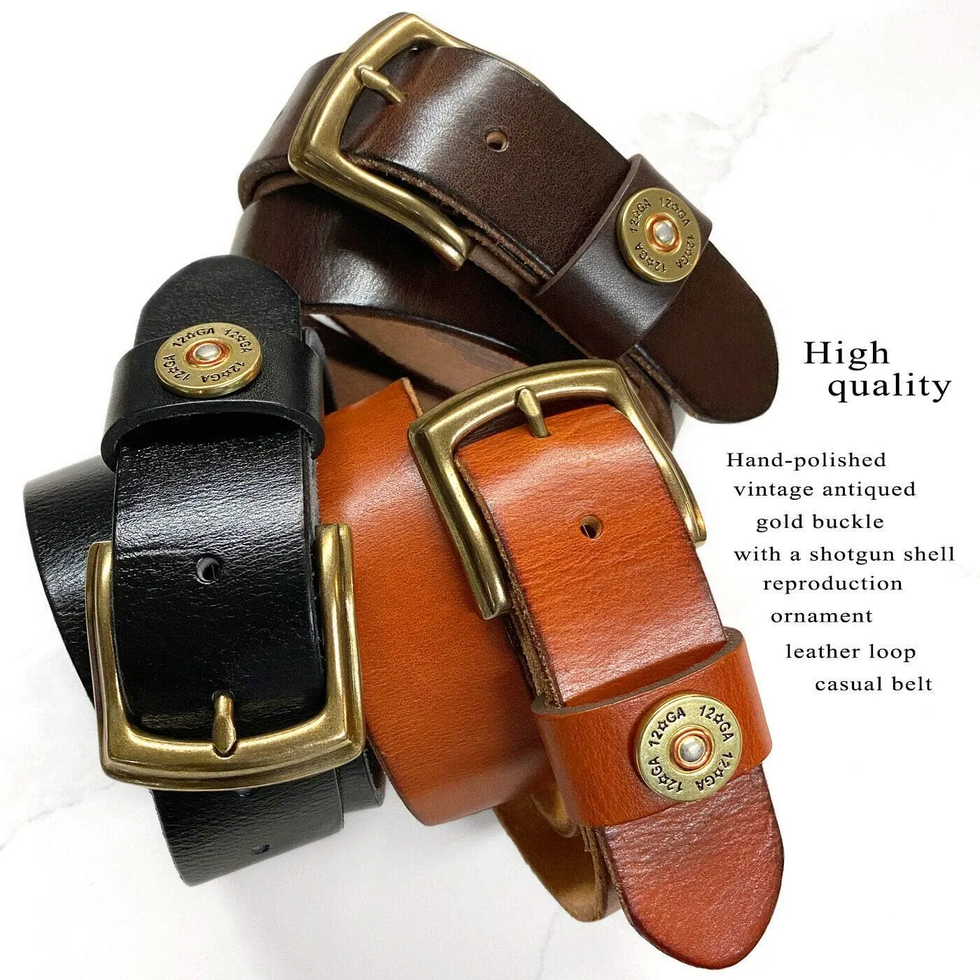 Shotgun Shell Concho Genuine Casual Jean Leather Belt 1-1/2"(38mm) wide