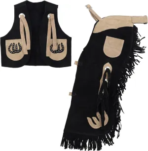 Showman Kid's Suede Chaps & Vest w/Horseshoe Design