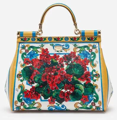 Sicily Floral Bag in Printed Dauphine Leather