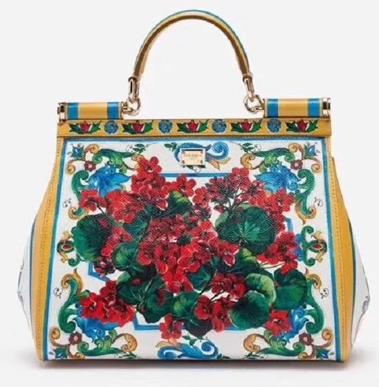 Sicily Floral Bag in Printed Dauphine Leather