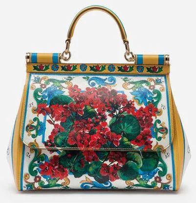 Sicily Floral Bag in Printed Dauphine Leather